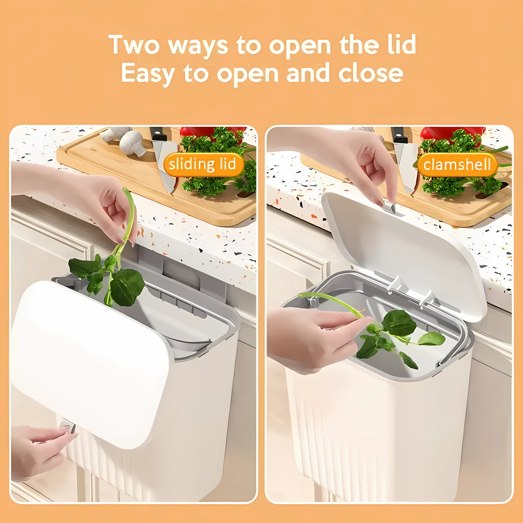 Wall-Mounted Kitchen Trash Bin with Sliding Lid – 9L Hanging Cabinet Door Compost & Waste Can