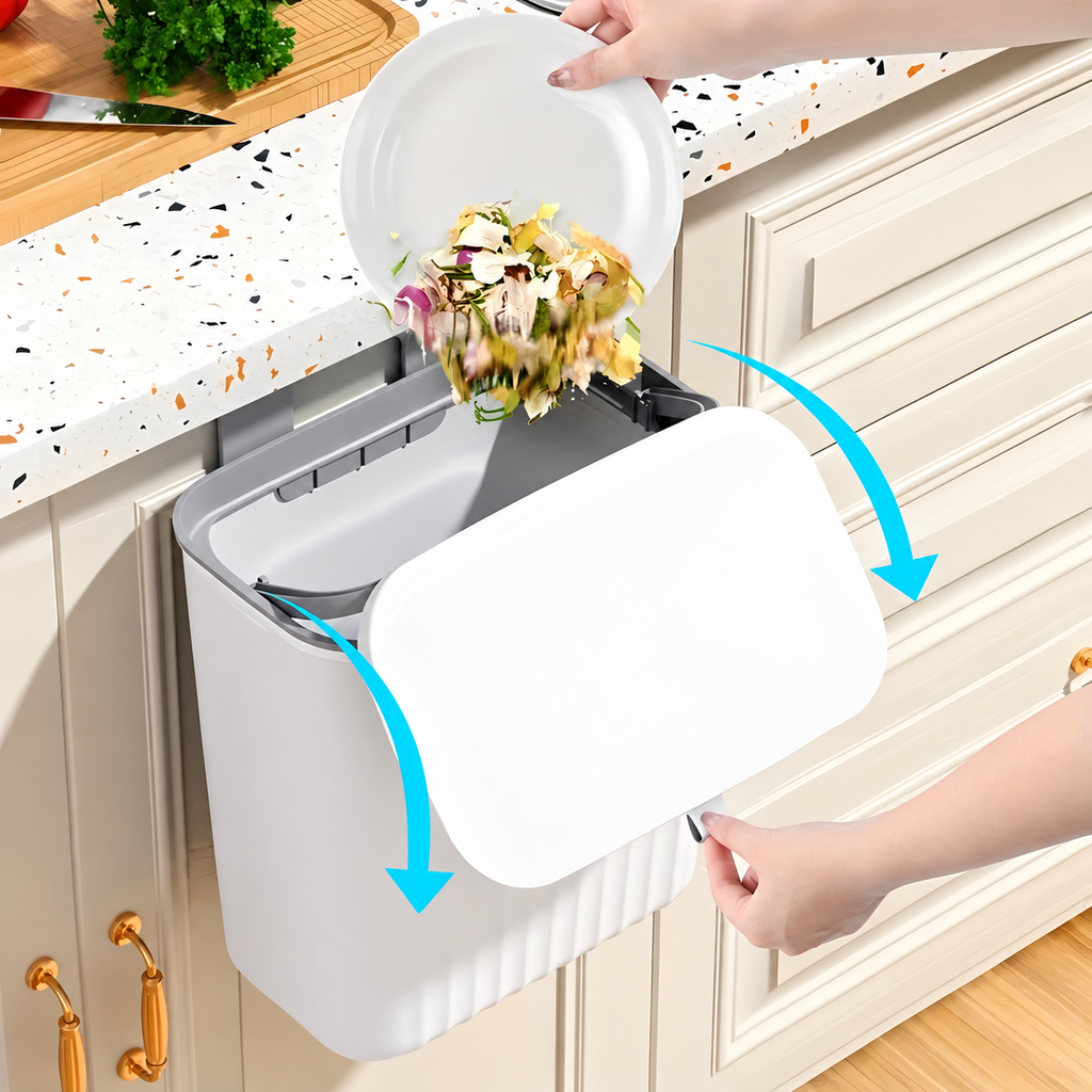 Wall-Mounted Kitchen Trash Bin with Sliding Lid – 9L Hanging Cabinet Door Compost & Waste Can