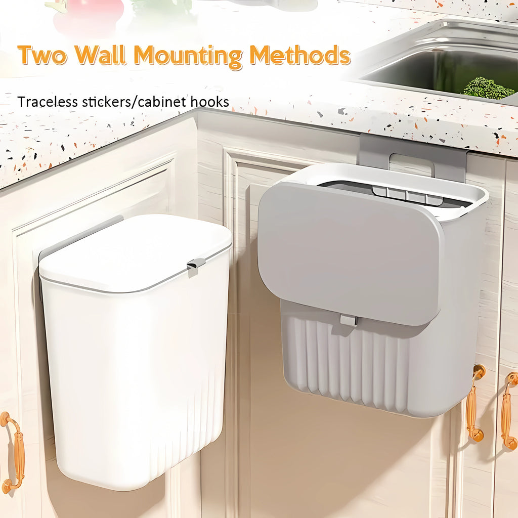 Wall-Mounted Kitchen Trash Bin with Sliding Lid – 9L Hanging Cabinet Door Compost & Waste Can