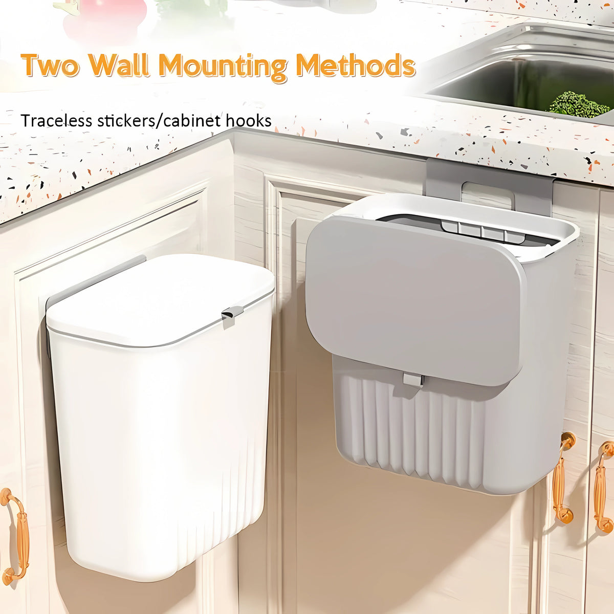Wall-Mounted Kitchen Trash Bin with Sliding Lid – 9L Hanging Cabinet Door Compost & Waste Can