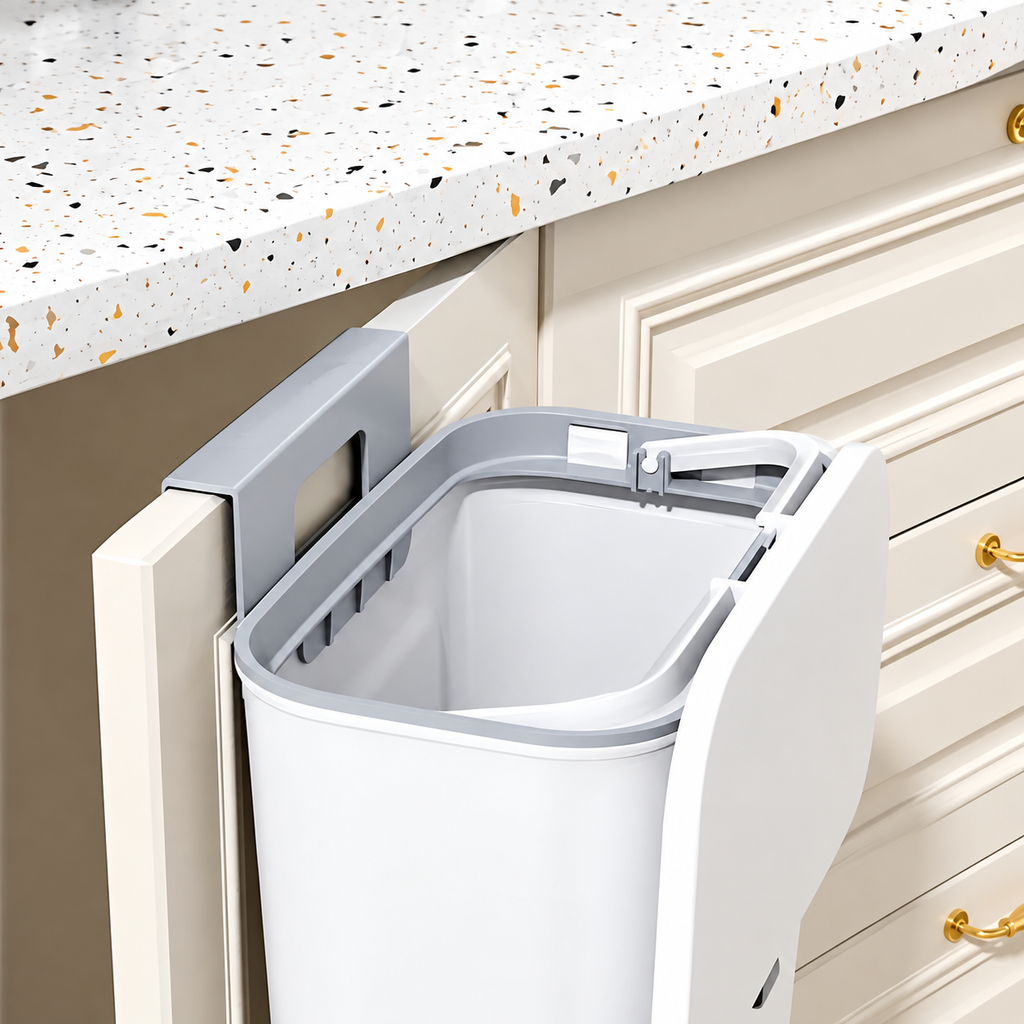 Wall-Mounted Kitchen Trash Bin with Sliding Lid – 9L Hanging Cabinet Door Compost & Waste Can