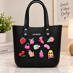 Crocs Style Waterproof EVA Beach Tote Bag with Cute Jibbitz Charms – Lightweight Travel & Vacation Handbag