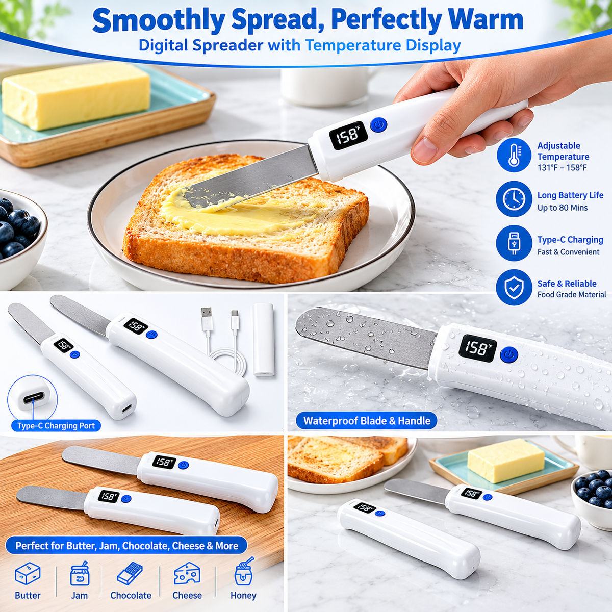 Electric Heated Butter Spreader Knife with Digital Temperature Display – Smart Multipurpose Cheese & Jam Cutter