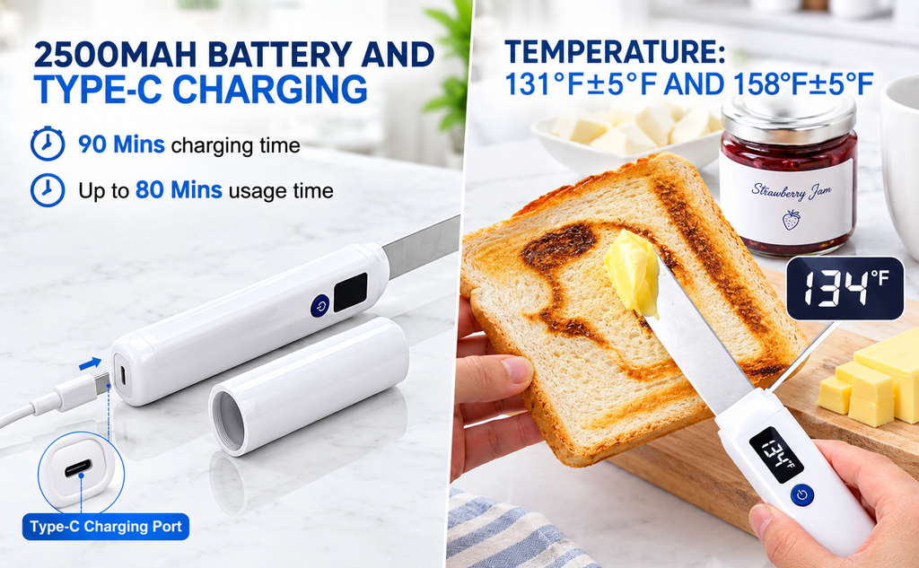 Electric Heated Butter Spreader Knife with Digital Temperature Display – Smart Multipurpose Cheese & Jam Cutter