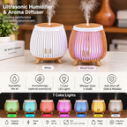 Nordic Wood Grain Aroma Diffuser & Humidifier with 7-Color LED Light – Bird Cage Style Essential Oil Diffuser